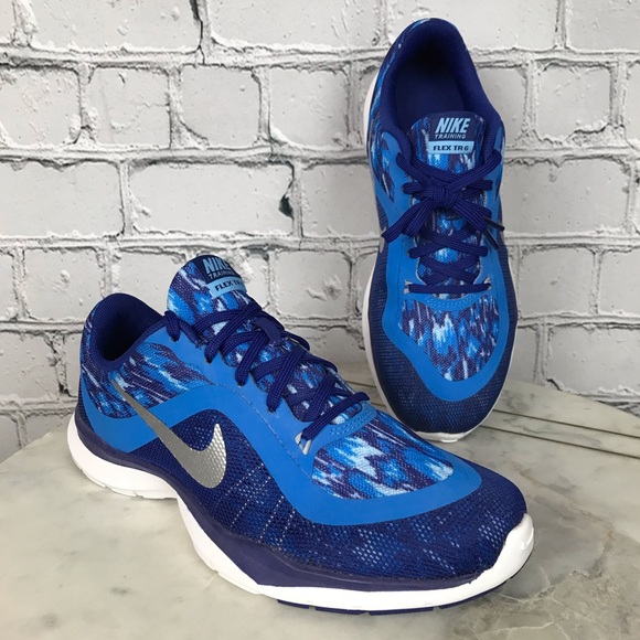 Nike Training Flex Trainer 6 Print Womens Blue Running Shoes Size 6.5 831578-401 - Picture 2 of 12